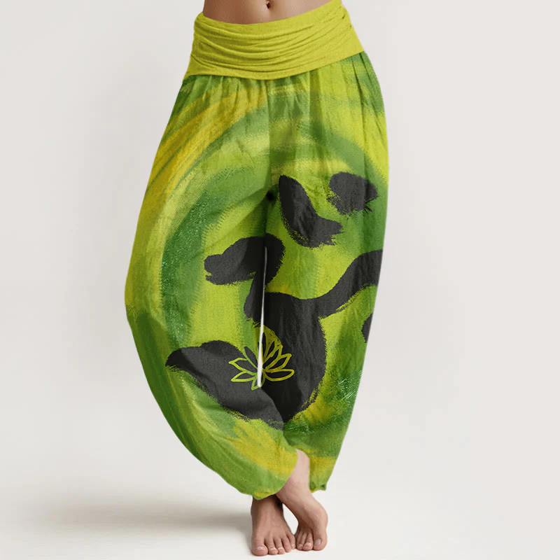 Pantaloni harem da donna con elastico in vita, in Buddha Stones , con simbolo OM e motivo a fiori di loto - Image 8