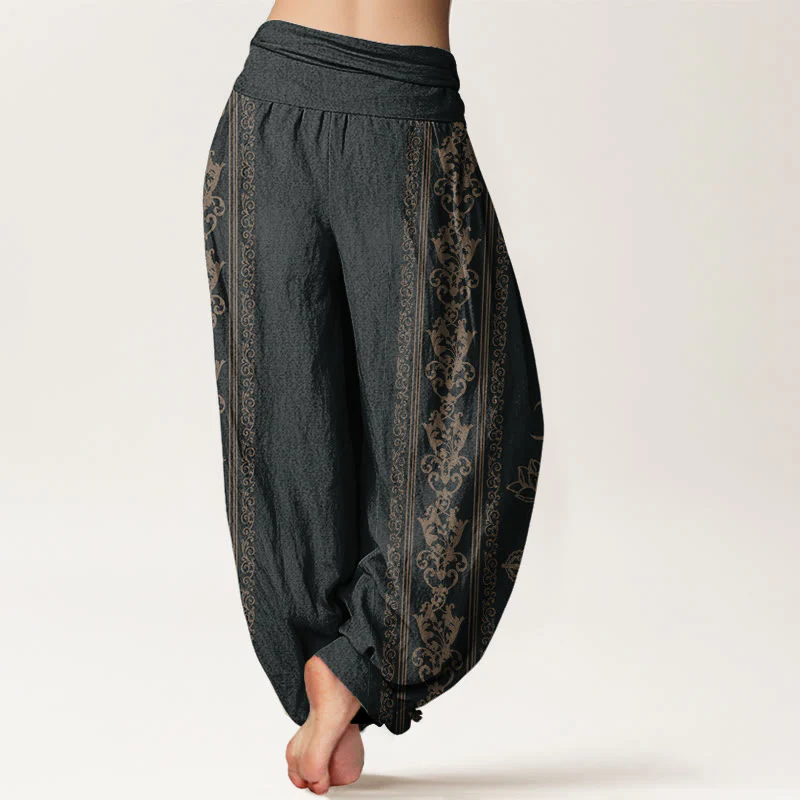 Pantaloni harem da donna con elastico in vita, motivo Buddha Stones Cotton Lotus Flowers Double Dorje Vajra Namaste Om - Image 2