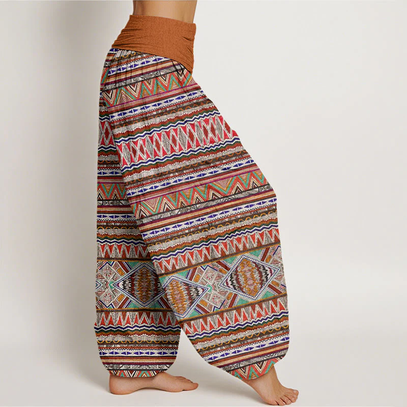Pantaloni harem da donna con elastico in vita, in cotone, stile tribale, casual, motivo geometrico, motivo Buddha Stones - Image 2