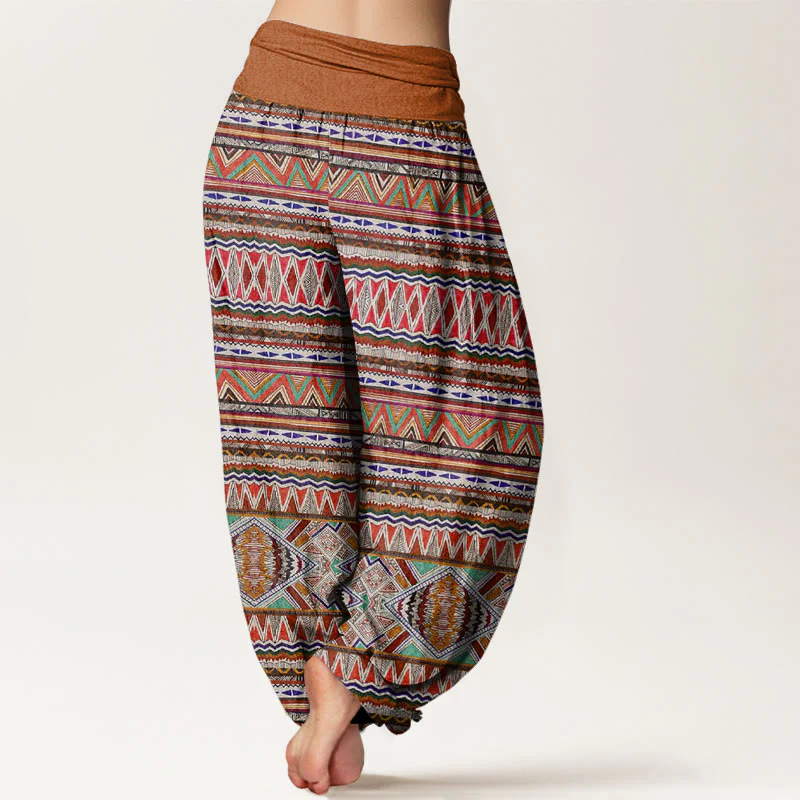 Pantaloni harem da donna con elastico in vita, in cotone, stile tribale, casual, motivo geometrico, motivo Buddha Stones - Image 3