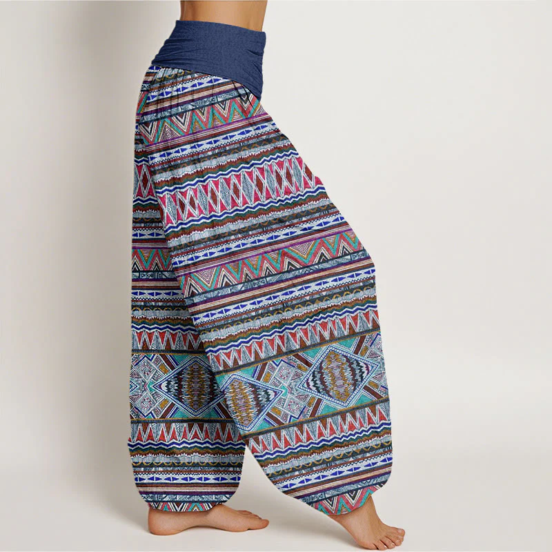 Pantaloni harem da donna con elastico in vita, in cotone, stile tribale, casual, motivo geometrico, motivo Buddha Stones - Image 9