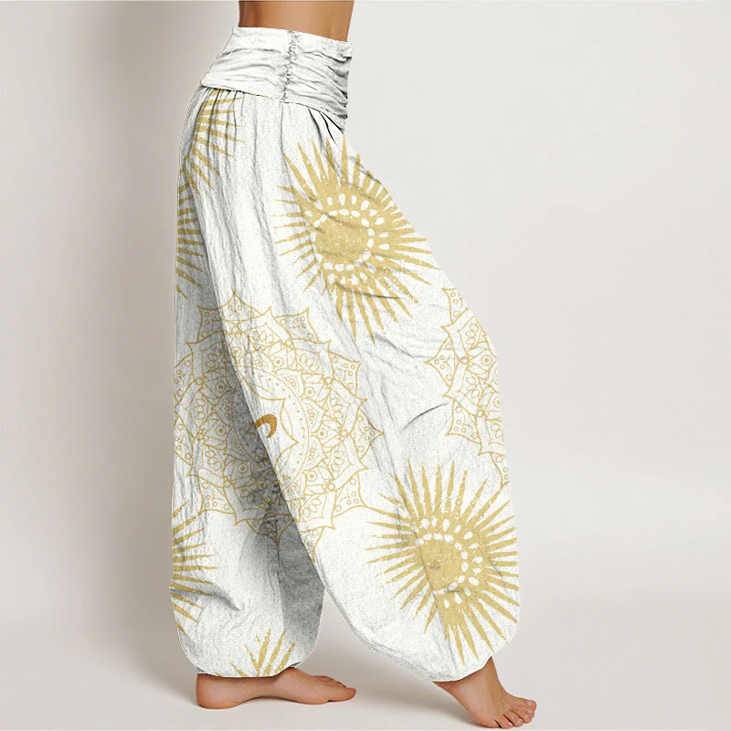 Pantaloni harem da donna in cotone con motivo mandala, simbolo Om e sole, stile casual, motivo Buddha Stones - Image 10