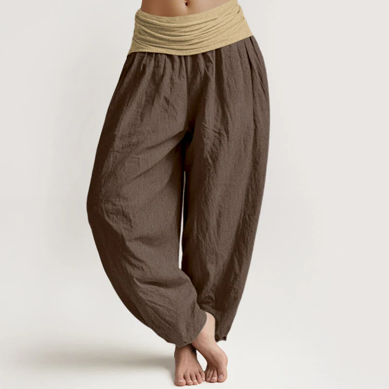 Pantaloni harem da donna in cotone con elastico in vita, colore marrone, blu e nero, tinta unita , Buddha Stones