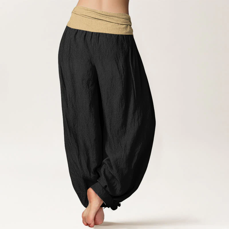 Pantaloni harem da donna in cotone con elastico in vita, colore marrone, blu e nero, tinta unita , Buddha Stones - Image 10