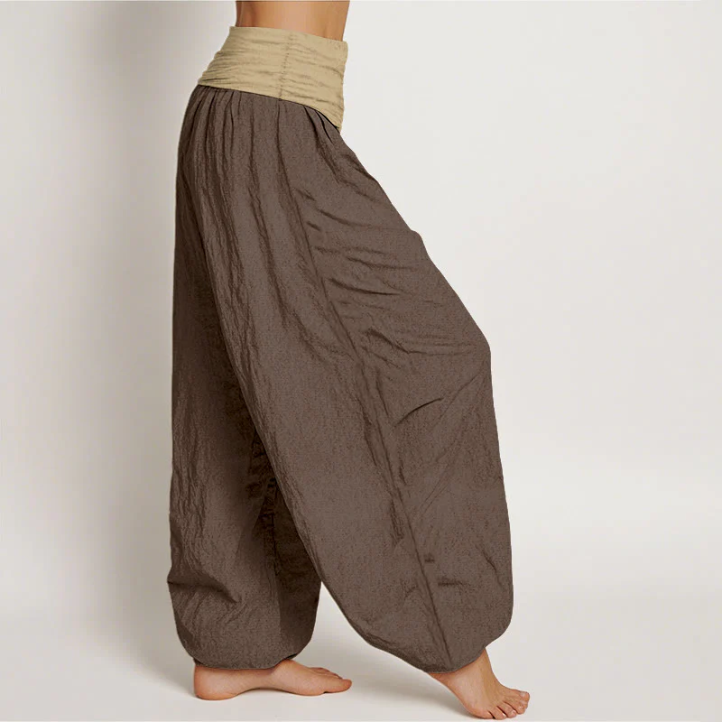 Pantaloni harem da donna in cotone con elastico in vita, colore marrone, blu e nero, tinta unita , Buddha Stones - Image 3