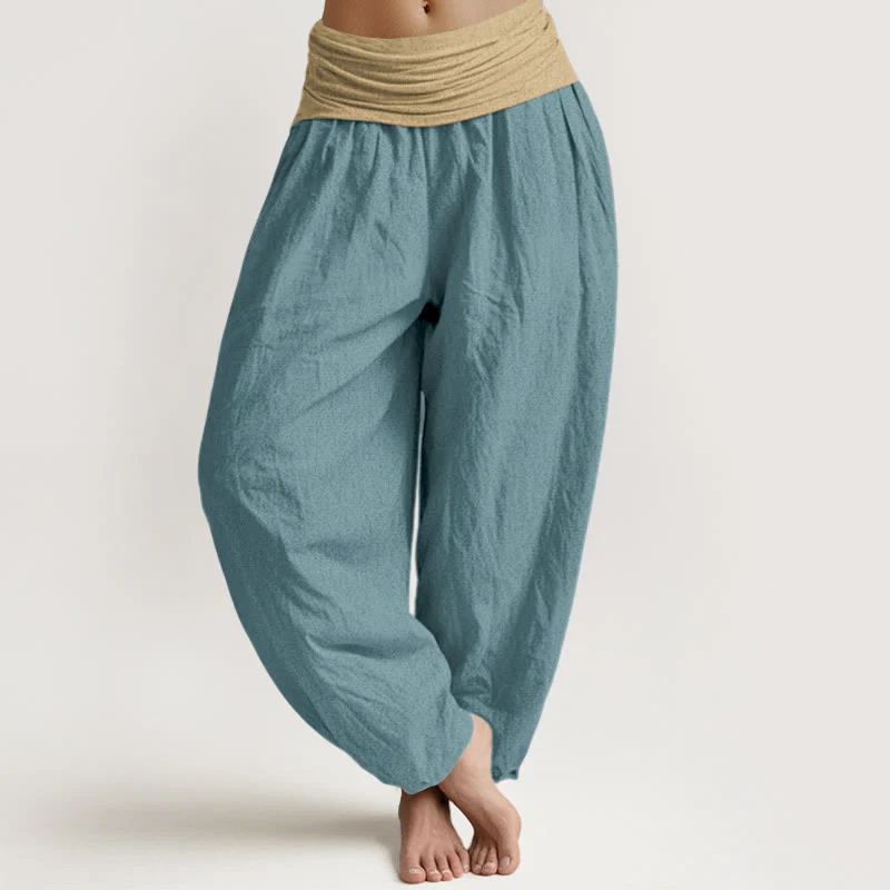 Pantaloni harem da donna in cotone con elastico in vita, colore marrone, blu e nero, tinta unita , Buddha Stones - Image 6