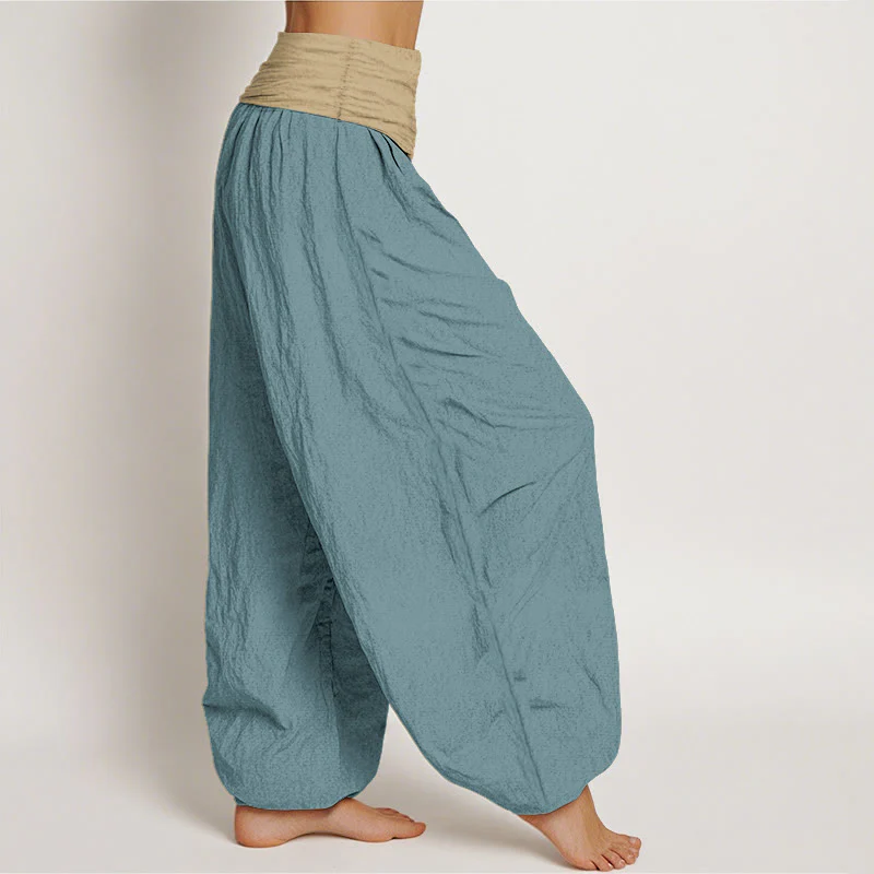 Pantaloni harem da donna in cotone con elastico in vita, colore marrone, blu e nero, tinta unita , Buddha Stones - Image 8