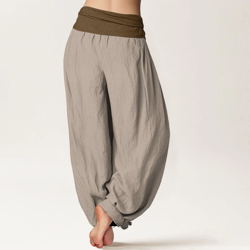 Pantaloni harem da donna in cotone con elastico in vita, colore nero, verde e marrone chiaro, Buddha Stones - Image 10