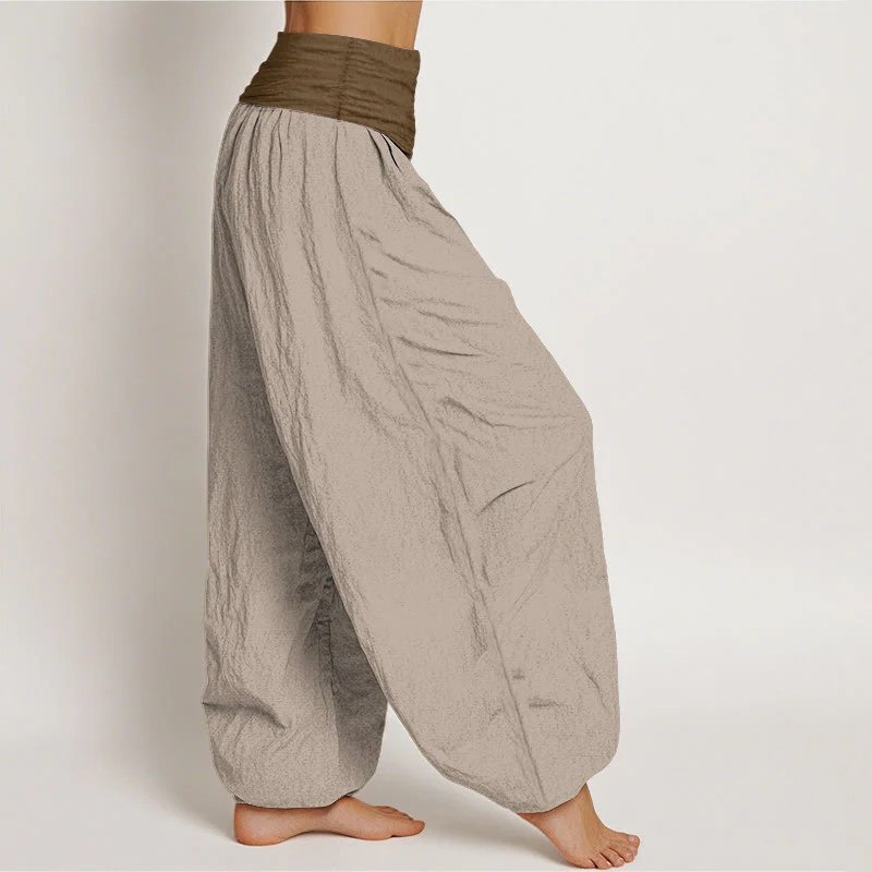 Pantaloni harem da donna in cotone con elastico in vita, colore nero, verde e marrone chiaro, Buddha Stones - Image 11