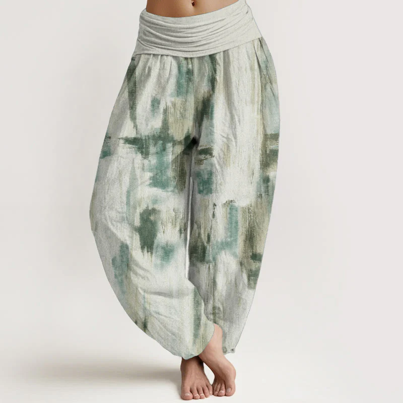 Pantaloni harem da donna in cotone con elastico in vita e motivo tie-dye con Buddha Stones