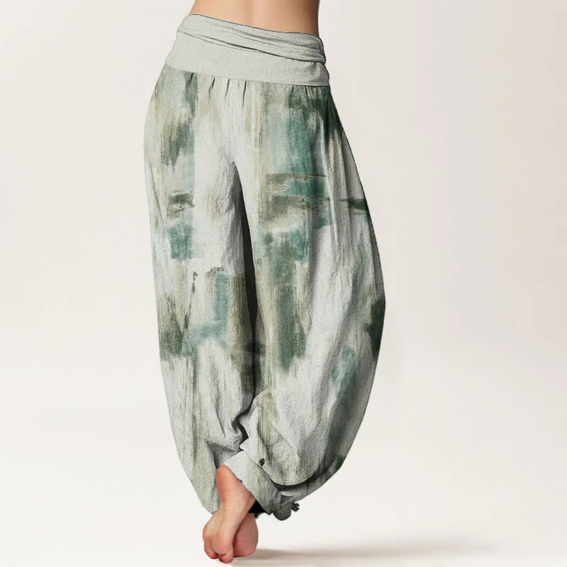 Pantaloni harem da donna in cotone con elastico in vita e motivo tie-dye con Buddha Stones - Image 2