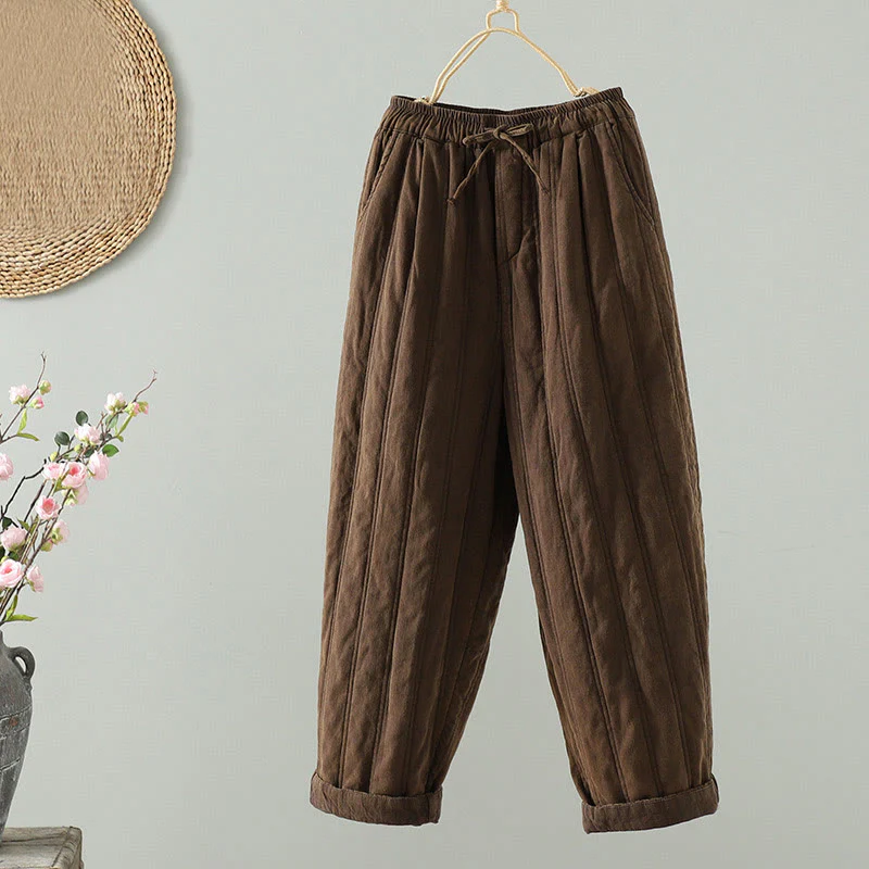 Pantaloni harem da donna in cotone con elastico in vita e tasche, modello Buddha Stones Daily Plain Coulisse Design