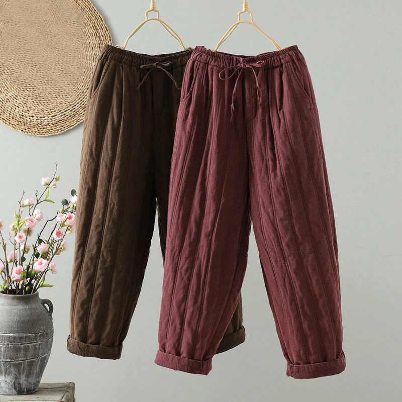 Pantaloni harem da donna in cotone con elastico in vita e tasche, modello Buddha Stones Daily Plain Coulisse Design - Image 17