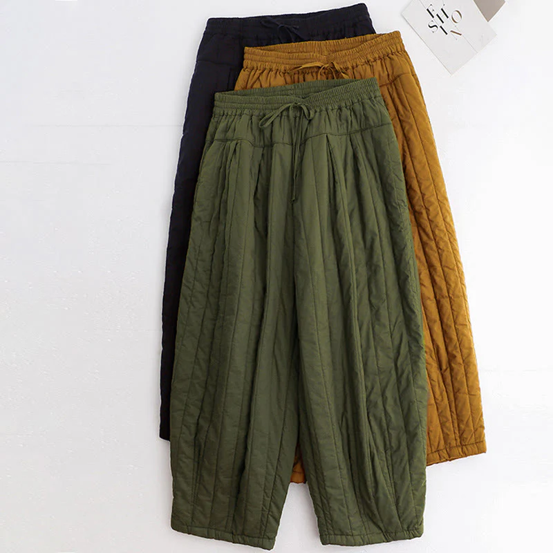 Pantaloni harem da donna in cotone con tasche e design a tinta unita invernale Buddha Stones - Image 38