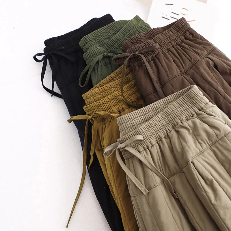 Pantaloni harem da donna in cotone con tasche e design a tinta unita invernale Buddha Stones - Image 39