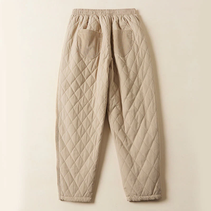 Pantaloni harem termici da donna in cotone con tasche e design trapuntato a rombi Buddha Stones - Image 11
