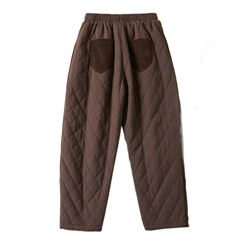 Pantaloni harem termici da donna in cotone con tasche e design trapuntato a rombi Buddha Stones - Image 27