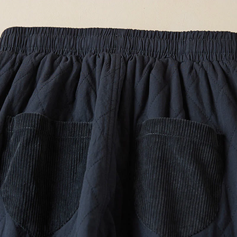 Pantaloni harem termici da donna in cotone con tasche e design trapuntato a rombi Buddha Stones - Image 4