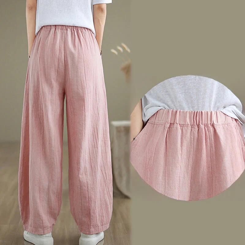 Pantaloni harem da donna in cotone e lino casual Buddha Stones con tasche - Image 21