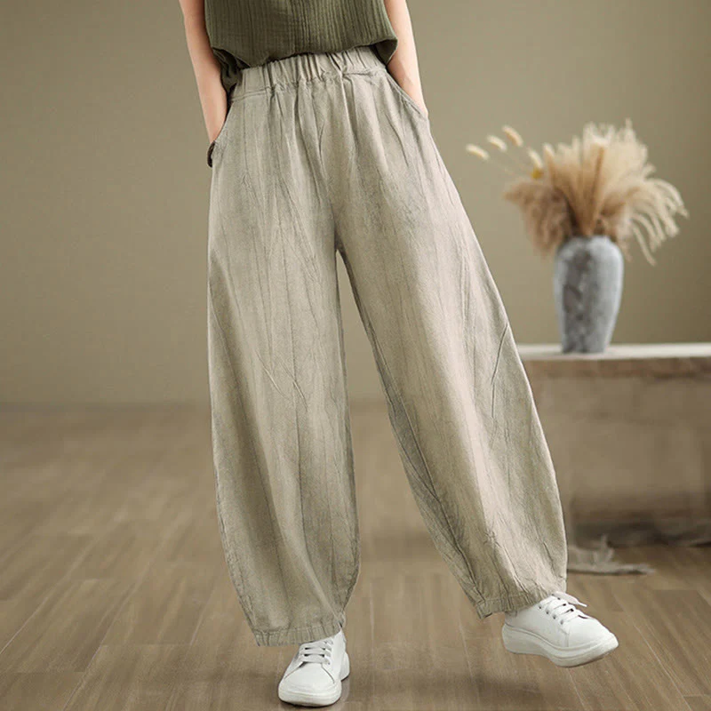 Pantaloni harem da donna in cotone e lino casual Buddha Stones con tasche - Image 5