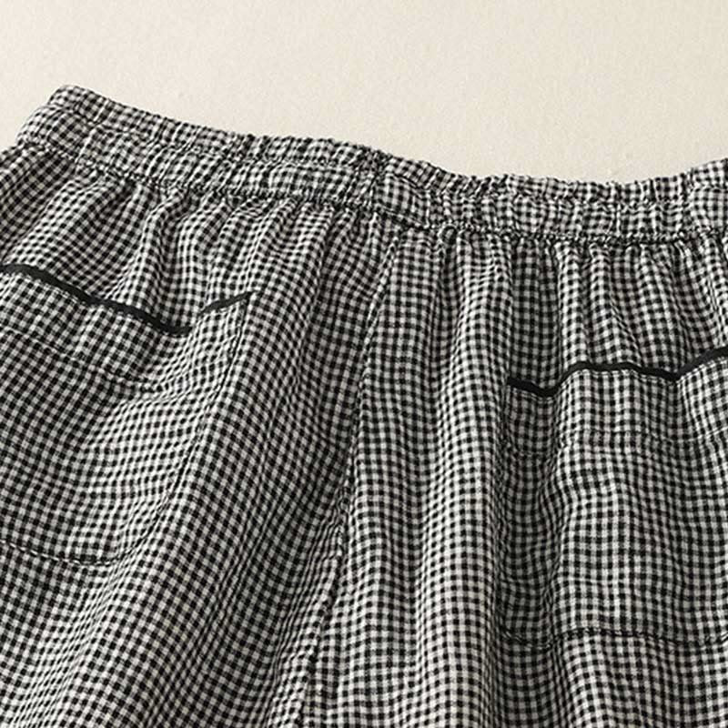 Pantaloni harem da donna in cotone e lino con coulisse, motivo a quadri Buddha Stones e tasche - Image 4