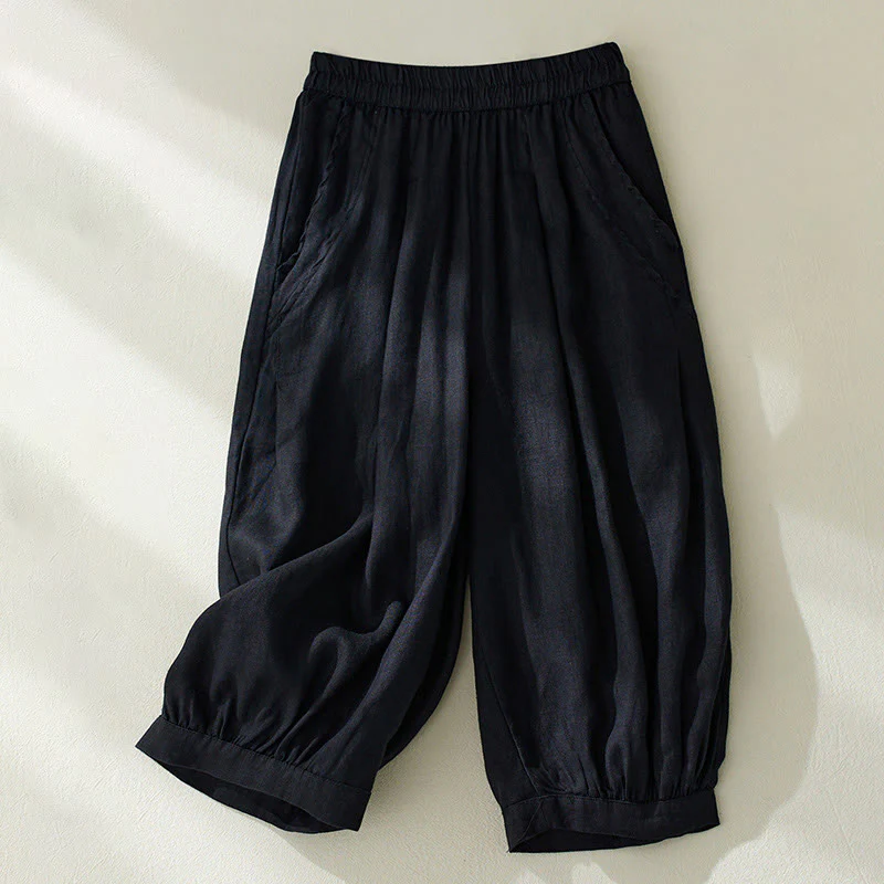 Pantaloni harem da donna a vita alta Buddha Stones Commute Pure Color con tasche - Image 17