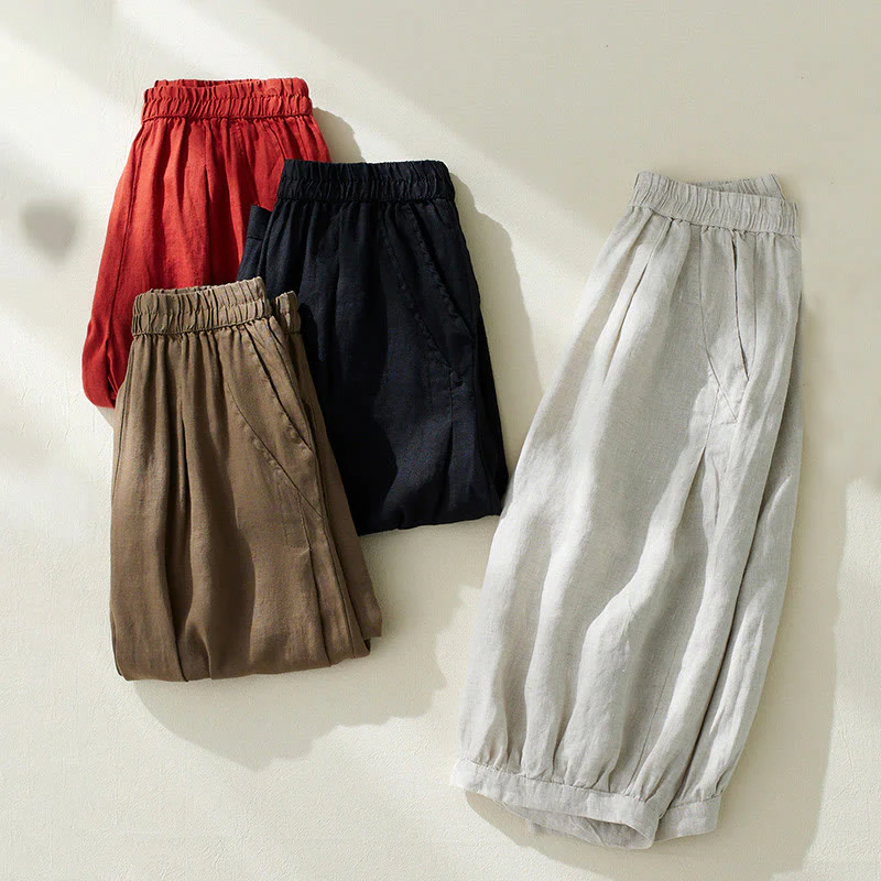 Pantaloni harem da donna a vita alta Buddha Stones Commute Pure Color con tasche - Image 24