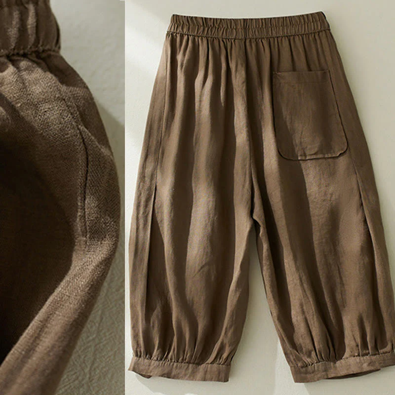 Pantaloni harem da donna a vita alta Buddha Stones Commute Pure Color con tasche - Image 7