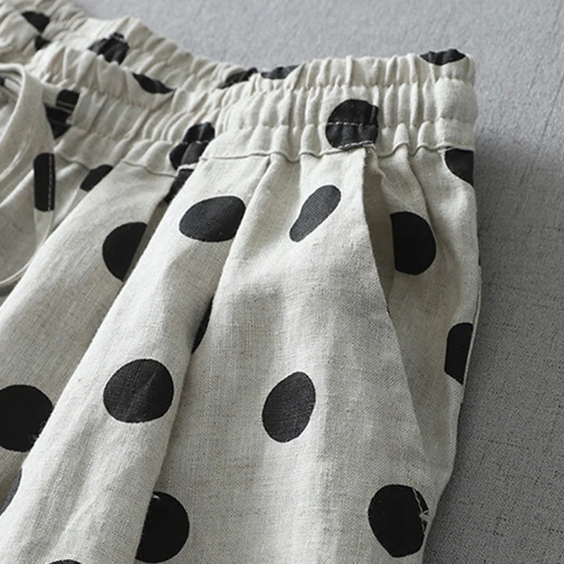 Pantaloni harem da donna in cotone e lino con tasche e motivo floreale a pois con Buddha Stones - Image 10