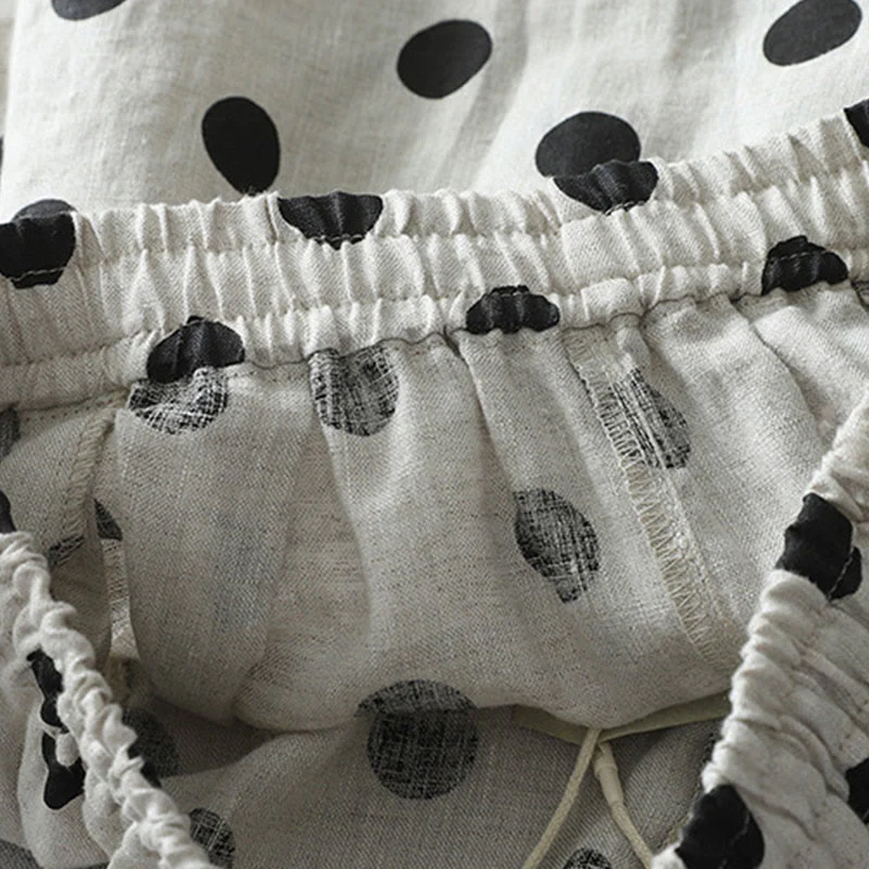 Pantaloni harem da donna in cotone e lino con tasche e motivo floreale a pois con Buddha Stones - Image 12