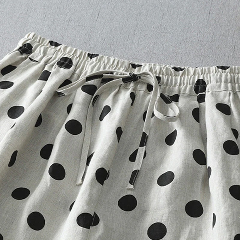 Pantaloni harem da donna in cotone e lino con tasche e motivo floreale a pois con Buddha Stones - Image 14