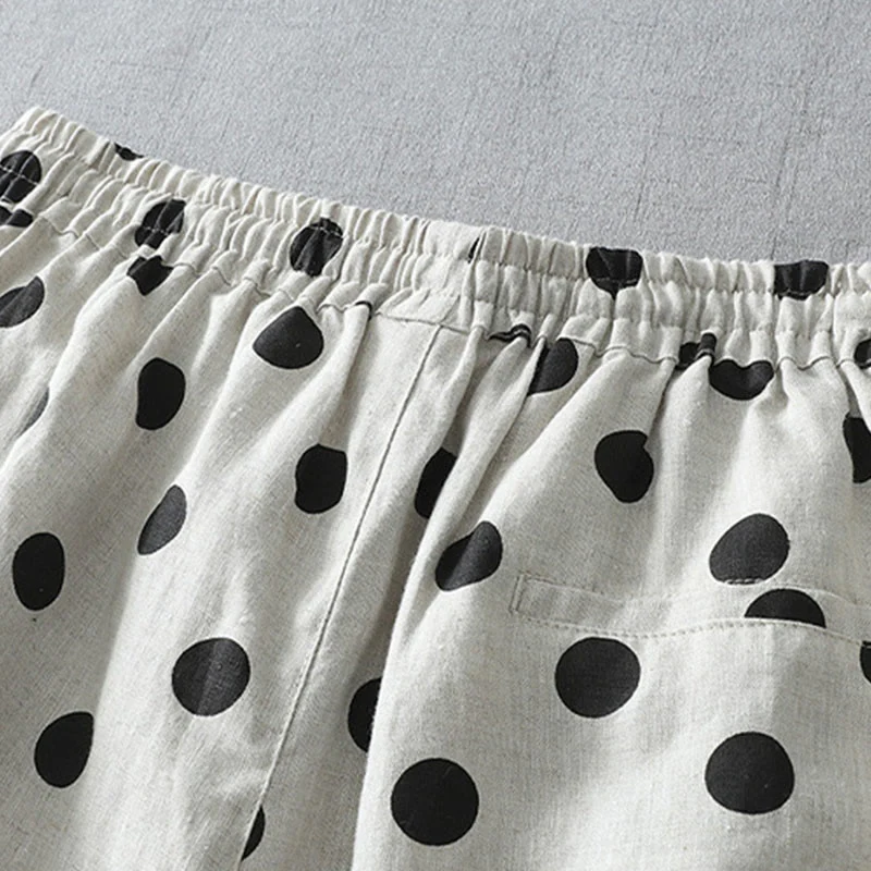 Pantaloni harem da donna in cotone e lino con tasche e motivo floreale a pois con Buddha Stones - Image 9
