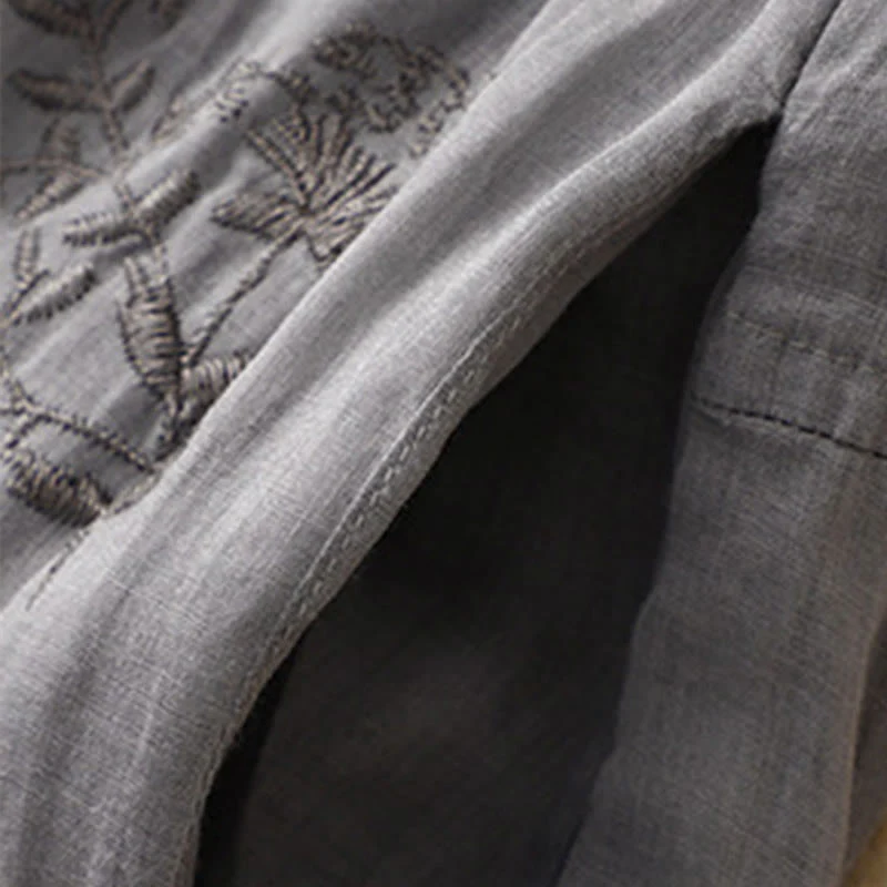 Pantaloni harem da donna in cotone e lino con tasche e motivo ricamato con Buddha Stones - Image 3