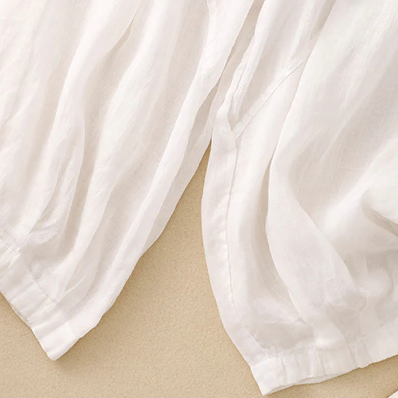 Pantaloni harem da donna in cotone e lino con tasche e motivo ricamato con Buddha Stones - Image 9