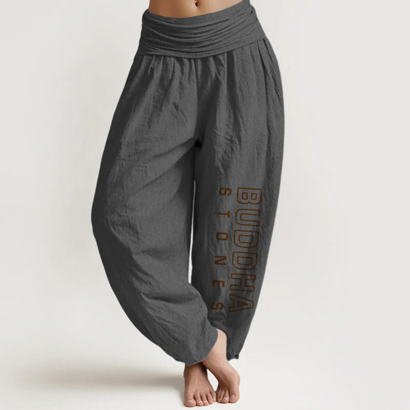 Pantaloni harem da donna in cotone puro tinta unita con scritta " Buddha Stones " Buddha Stones vita elastica - Image 12