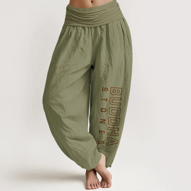 Pantaloni harem da donna in cotone puro tinta unita con scritta " Buddha Stones " Buddha Stones vita elastica - Image 15