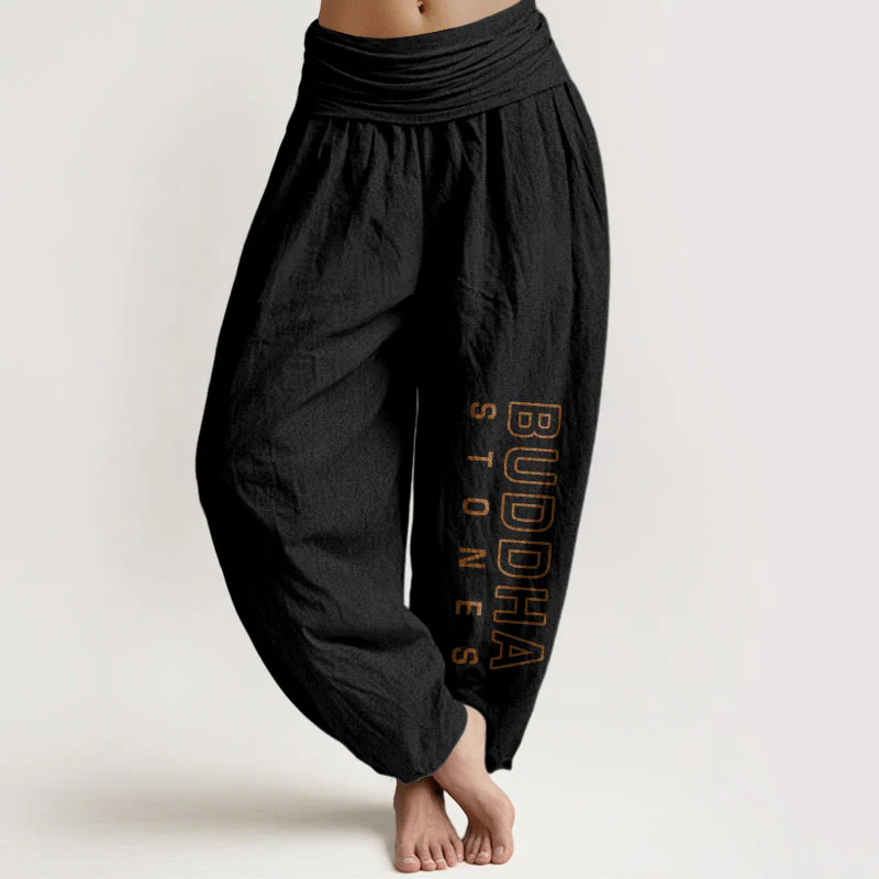 Pantaloni harem da donna in cotone puro tinta unita con scritta " Buddha Stones " Buddha Stones vita elastica - Image 6