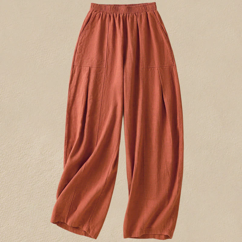 Pantaloni harem da donna in lino e cotone con tasche, a vita alta, con design semplice e semplice, motivo Buddha Stones - Image 12
