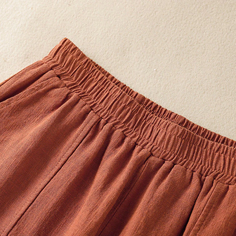 Pantaloni harem da donna in lino e cotone con tasche, a vita alta, con design semplice e semplice, motivo Buddha Stones - Image 14