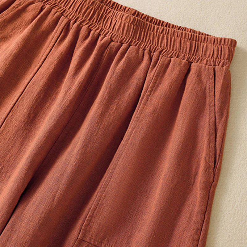 Pantaloni harem da donna in lino e cotone con tasche, a vita alta, con design semplice e semplice, motivo Buddha Stones - Image 16