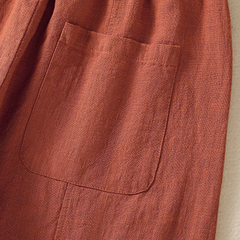 Pantaloni harem da donna in lino e cotone con tasche, a vita alta, con design semplice e semplice, motivo Buddha Stones - Image 17