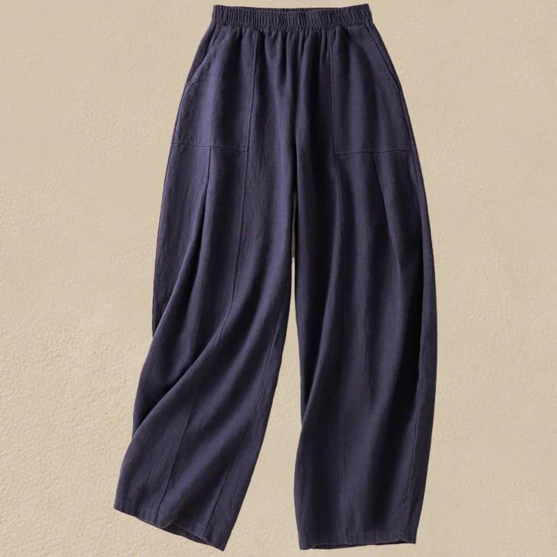 Pantaloni harem da donna in lino e cotone con tasche, a vita alta, con design semplice e semplice, motivo Buddha Stones - Image 18