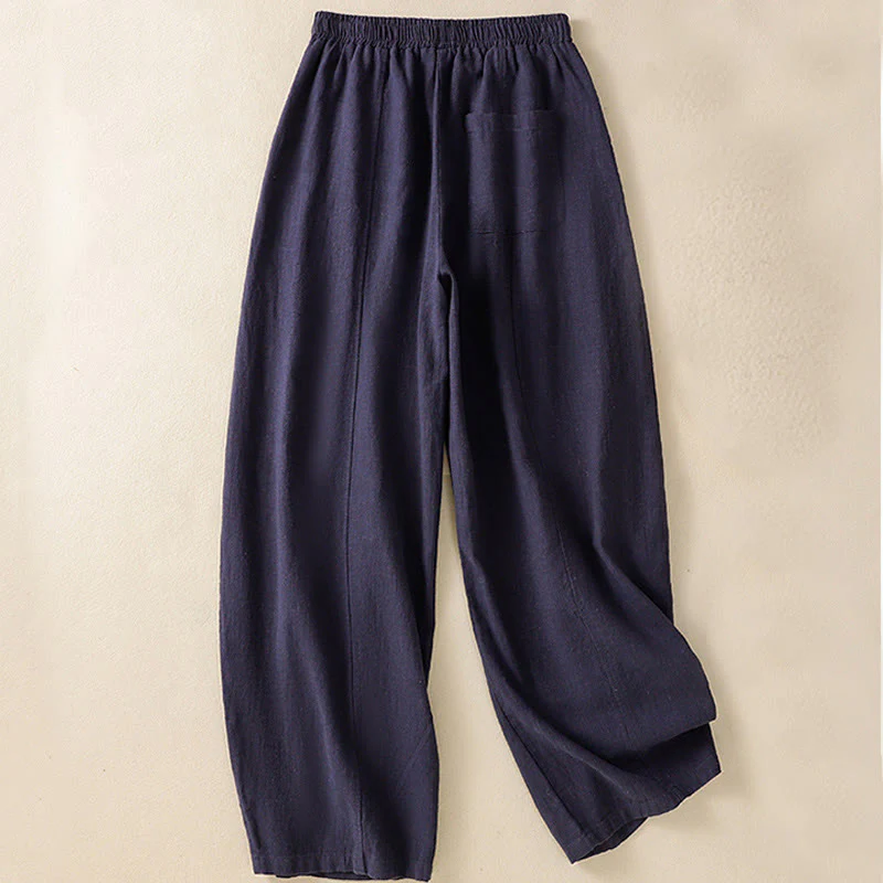 Pantaloni harem da donna in lino e cotone con tasche, a vita alta, con design semplice e semplice, motivo Buddha Stones - Image 19