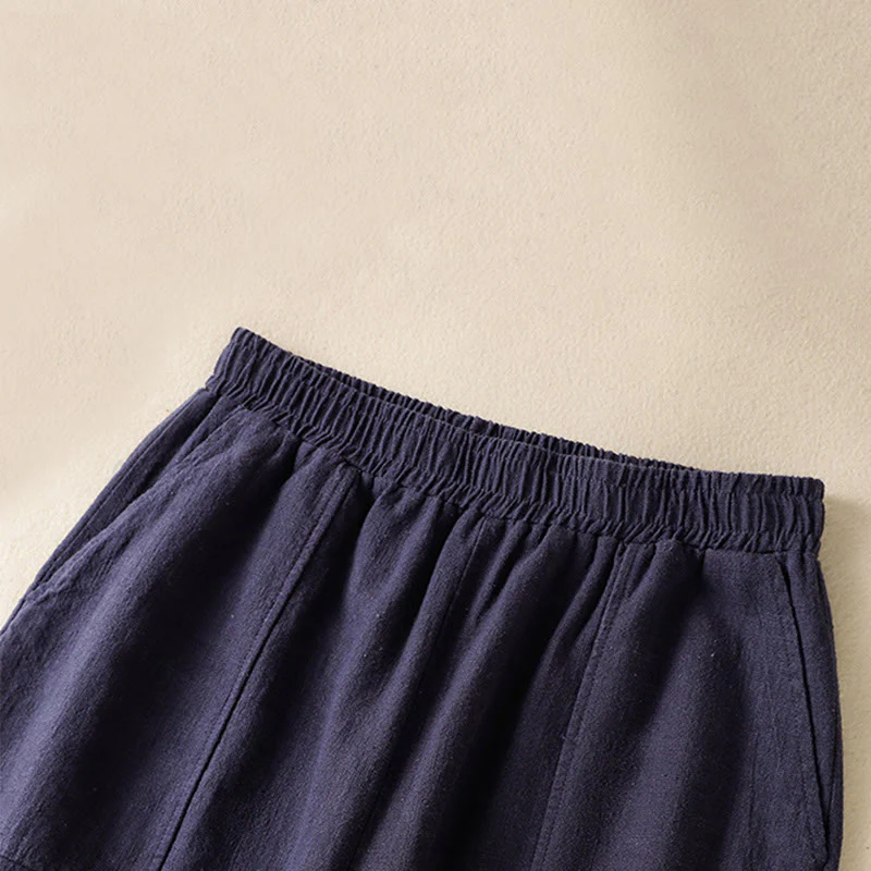 Pantaloni harem da donna in lino e cotone con tasche, a vita alta, con design semplice e semplice, motivo Buddha Stones - Image 20
