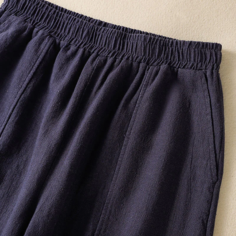 Pantaloni harem da donna in lino e cotone con tasche, a vita alta, con design semplice e semplice, motivo Buddha Stones - Image 21