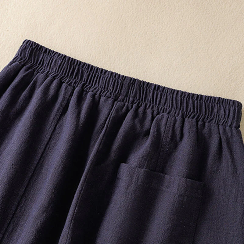 Pantaloni harem da donna in lino e cotone con tasche, a vita alta, con design semplice e semplice, motivo Buddha Stones - Image 23