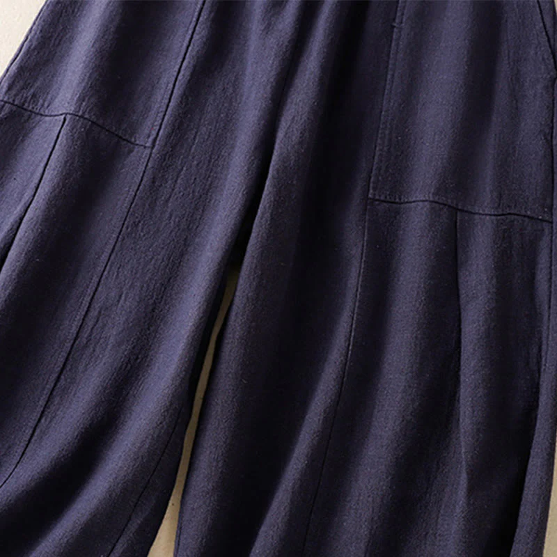 Pantaloni harem da donna in lino e cotone con tasche, a vita alta, con design semplice e semplice, motivo Buddha Stones - Image 24