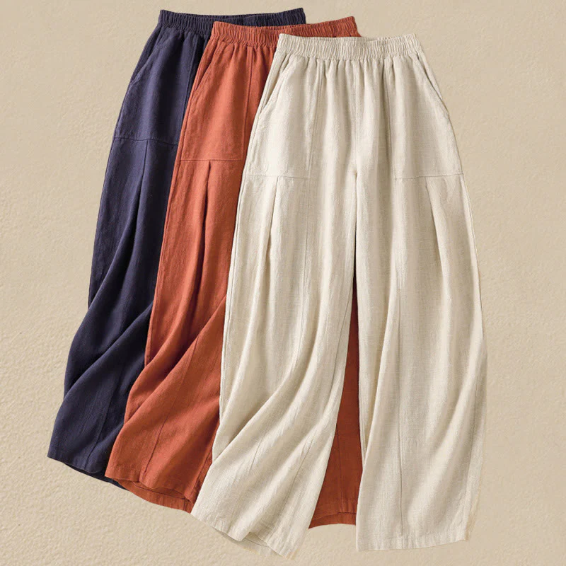 Pantaloni harem da donna in lino e cotone con tasche, a vita alta, con design semplice e semplice, motivo Buddha Stones - Image 26