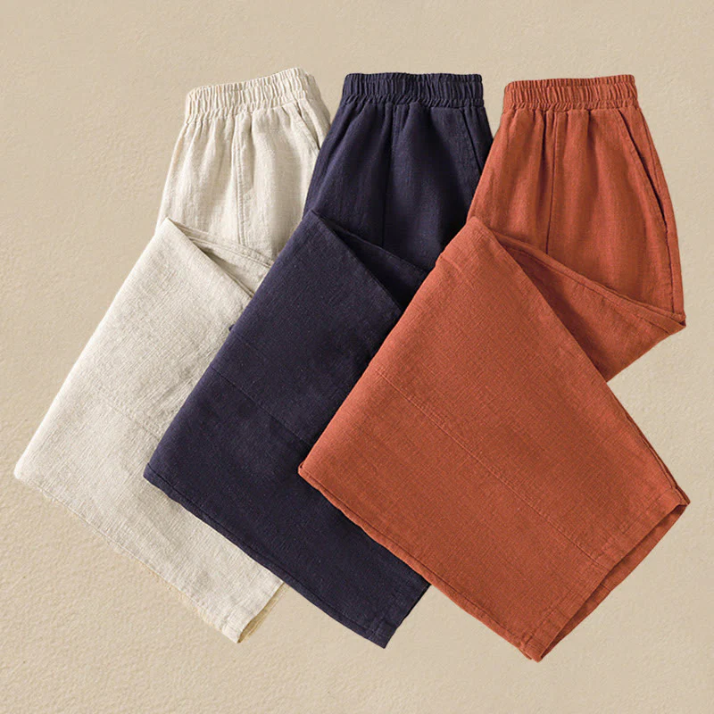 Pantaloni harem da donna in lino e cotone con tasche, a vita alta, con design semplice e semplice, motivo Buddha Stones - Image 27