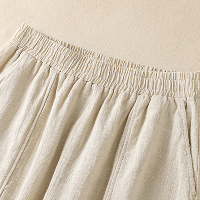 Pantaloni harem da donna in lino e cotone con tasche, a vita alta, con design semplice e semplice, motivo Buddha Stones - Image 3